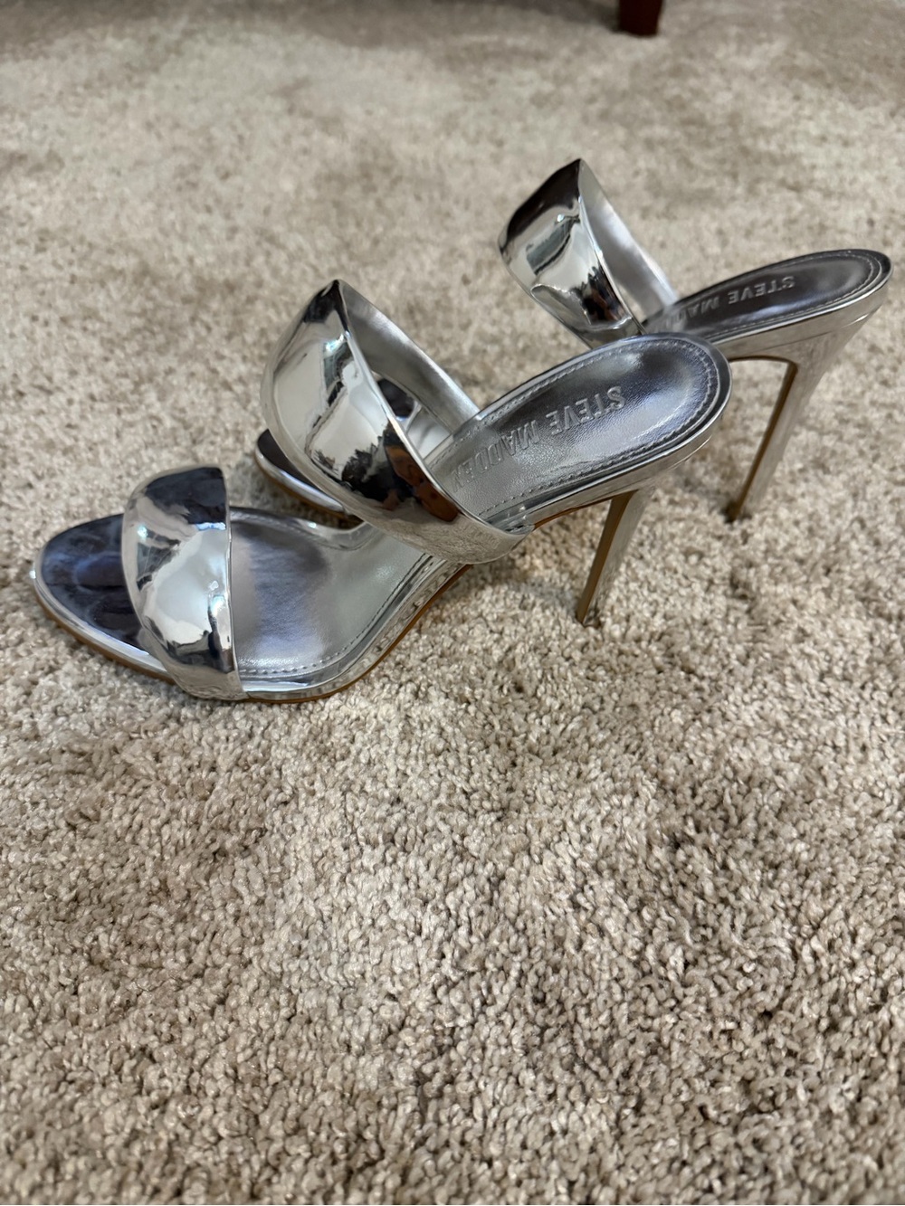 Steve Madden Silver Metallic Double-Band Stiletto Heels